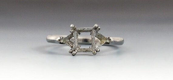 Platinum Ring Setting Fork Rectangular Cut Diamon… - image 2