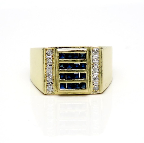 スタイリッシュな14Kイエローゴールドサファイアとダイヤモンドの