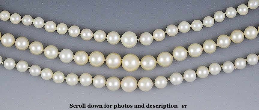 Classic Triple Strand Graduated Pearl Necklace 4.5 9.5mm 14K Gold