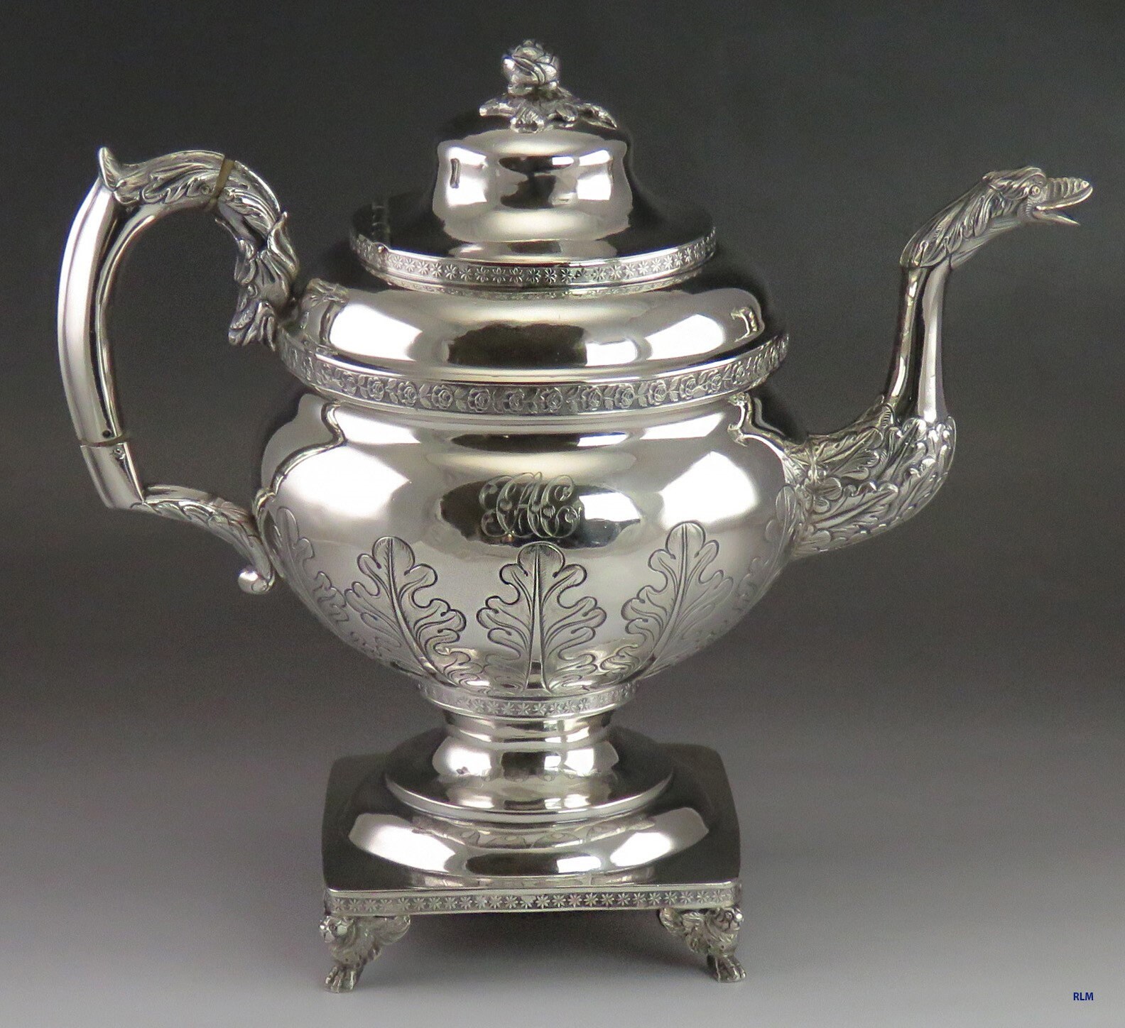 1816-1818 Large Antique American Coin Silver Coffee Teapot Whartenby & Bumm