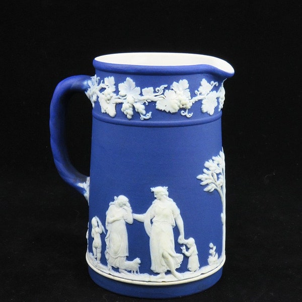 Nice Antique c1900 Wedgwood Blue White Jasperware Creamer Pitcher Jug