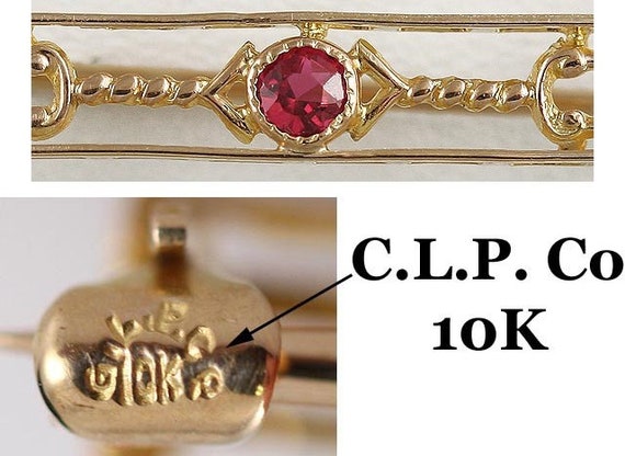 Antique American 10K Yellow Gold Ruby Openwork Ba… - image 2