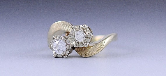 Beautiful Bypass Setting 14K Yellow & White Gold … - image 2