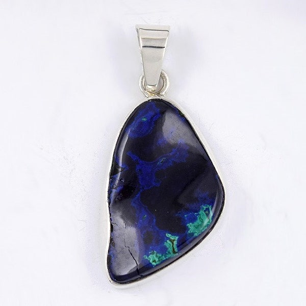 Pendentif en pierre d'Eilat bleu foncé et verte avec monture en argent sterling Israël