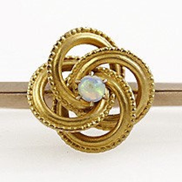 Charming Vintage 10k Yellow Gold Opal Love Knot Bar Pin Brooch