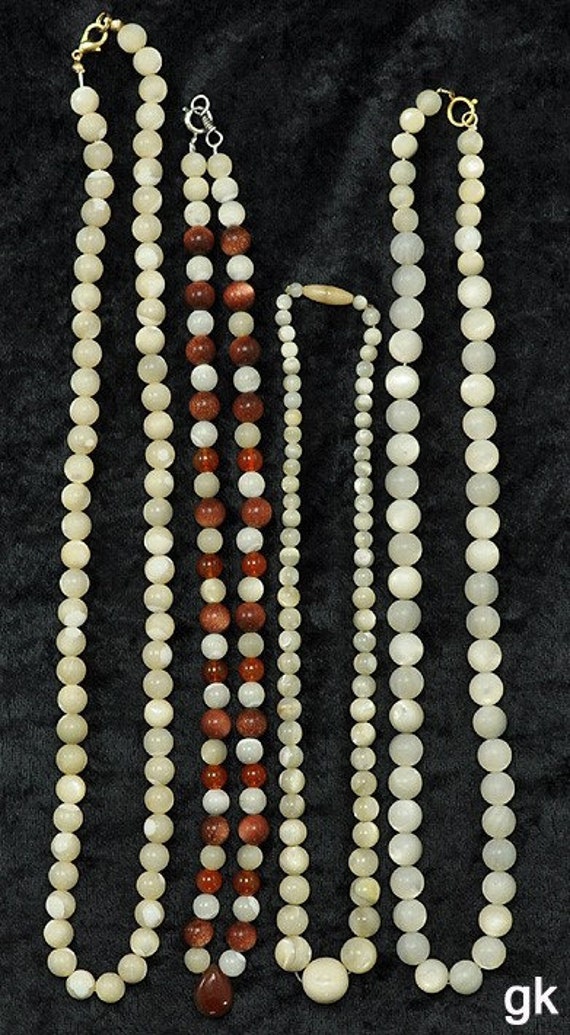 4 MOP Beaded and Genuine Carnelian Necklaces w/Bon
