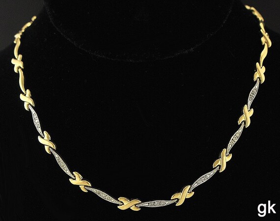 14K Yellow Gold and Diamond Necklace "X" Design - image 1