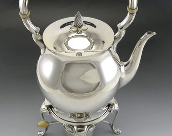 Antique c1925 Tuttle Paul Revere Sterling Silver Teapot Kettle on Stand