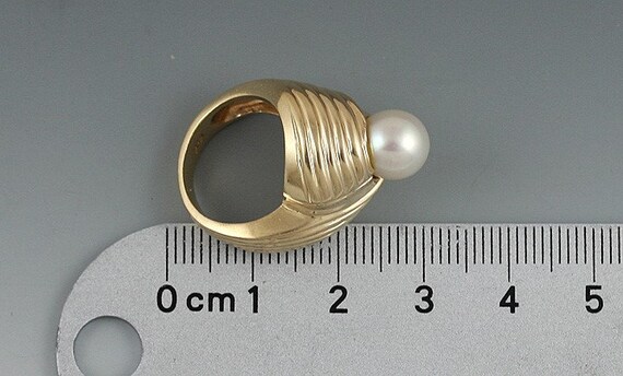 Great Heavy 14K Yellow Gold Pearl Swirl Ring Size… - image 5