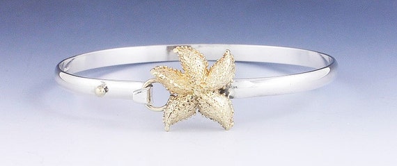 Cute 14k Gold & Sterling Silver Starfish Bangle Bracelet View 2