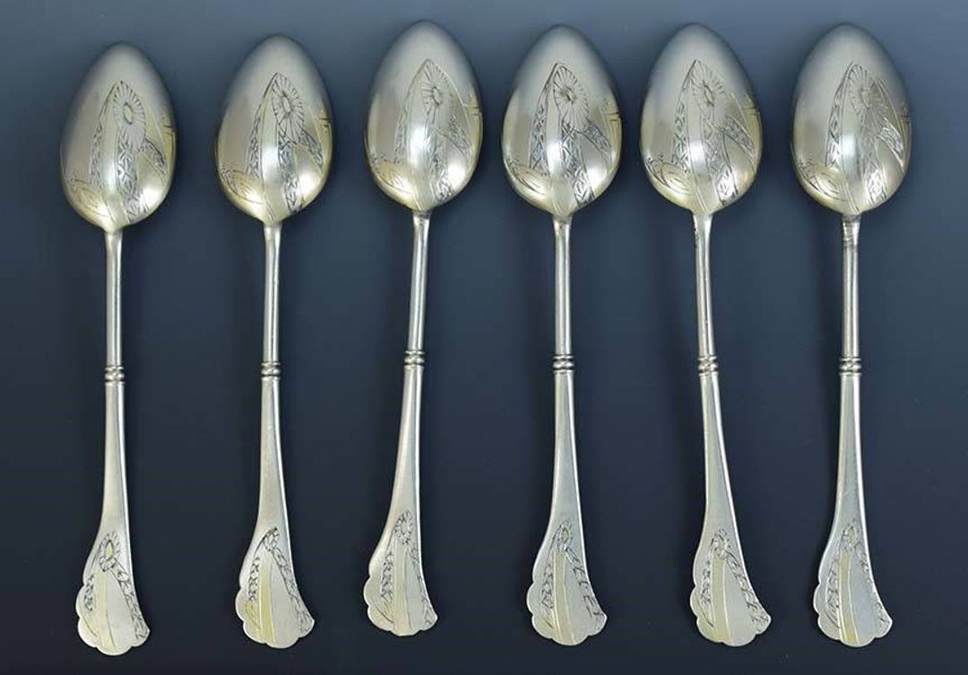 6本のゴージャスなヴィンテージポリッシュ875純度シルバー手彫り