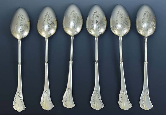 6本のゴージャスなヴィンテージポリッシュ875純度シルバー手彫り