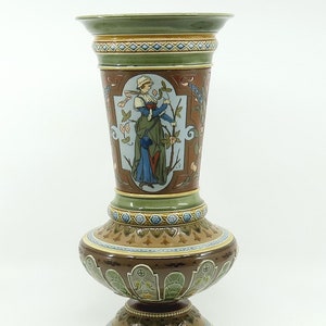 c1900 Impressive Signed Villeroy Boch Mettlach Art Nouveau #1749 Tall Vase