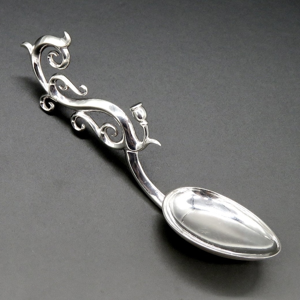 Antique European/American Sterling Silver Swirling Scroll Handle Spoon