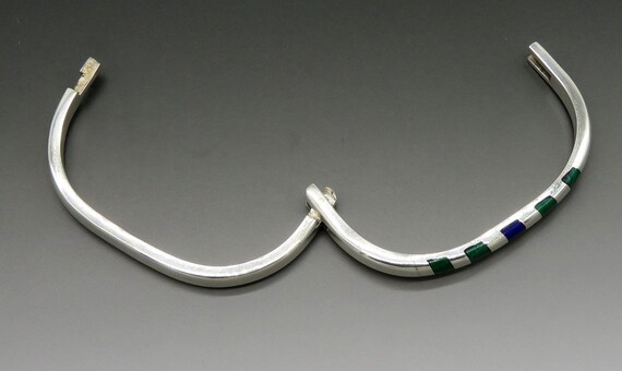 Vintage Mexican Sterling Silver Malachite Bangle … - image 3