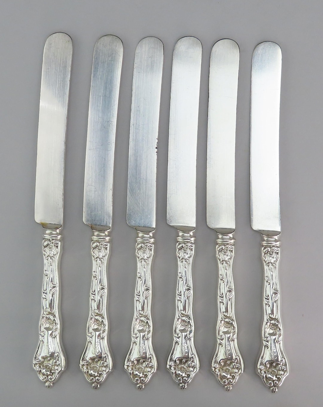 6 Reed Barton Intaglio Art Nouveau Sterling Silver Dinner Knives R