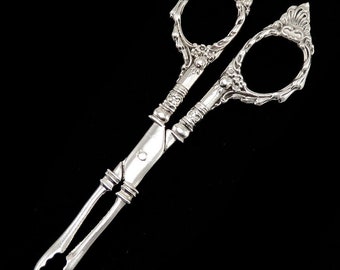 Antique/Vintage c1940 Heavy Solid Sterling Silver Victorian Style Scissor Tongs