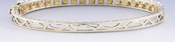 Beautiful Vintage 14k Gold & Pearl Engraved Bangl… - image 3