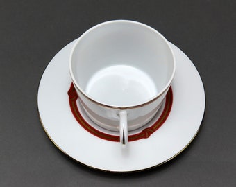 Handsome Set 6 Cup and Saucer Procelain Christofle Rubanea