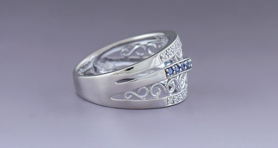 Beautiful 14k White Gold Filigree Sapphire & Diam… - image 3