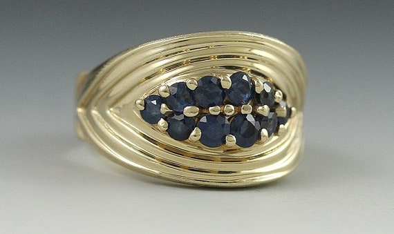 14K Yellow Gold .50CT Blue Sapphire Band Ring Siz… - image 2