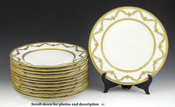 C1907-1919 リモージュ金箔磁器ディナープレート 12 枚セット