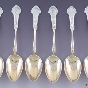 6 Gorham Gold Sterling Silver Corinthian Demitasse Spoons P Mono
