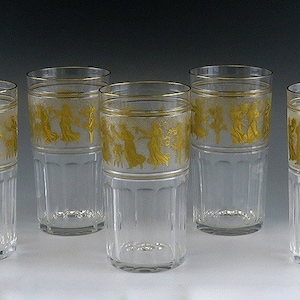 7 Val St Lambert Danse de Flore Gold Crystal Juice/Water Tall bekerglazen
