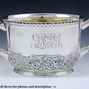 Fine Antique Sterling Silver Gilt Double Handled Cup Art Nouveau Floral Pattern