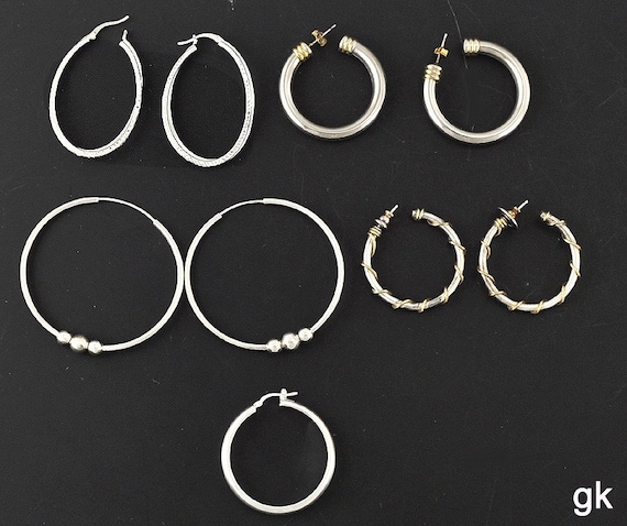 4 Pairs Hoop Style Earrings Pierced Sterling Silv… - image 1
