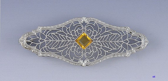 Finest Filigree 14k White Gold Citrine Victorian … - image 1