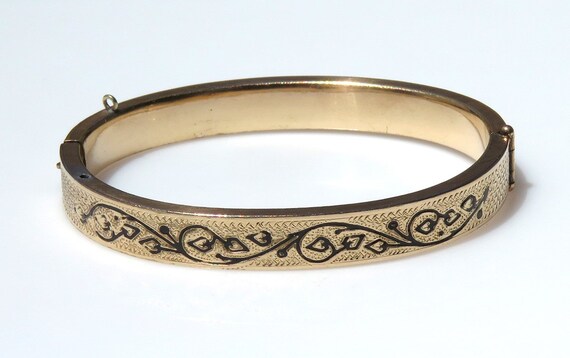 Lovely c1880s Victorian Goldfilled Black Enamel V… - image 2