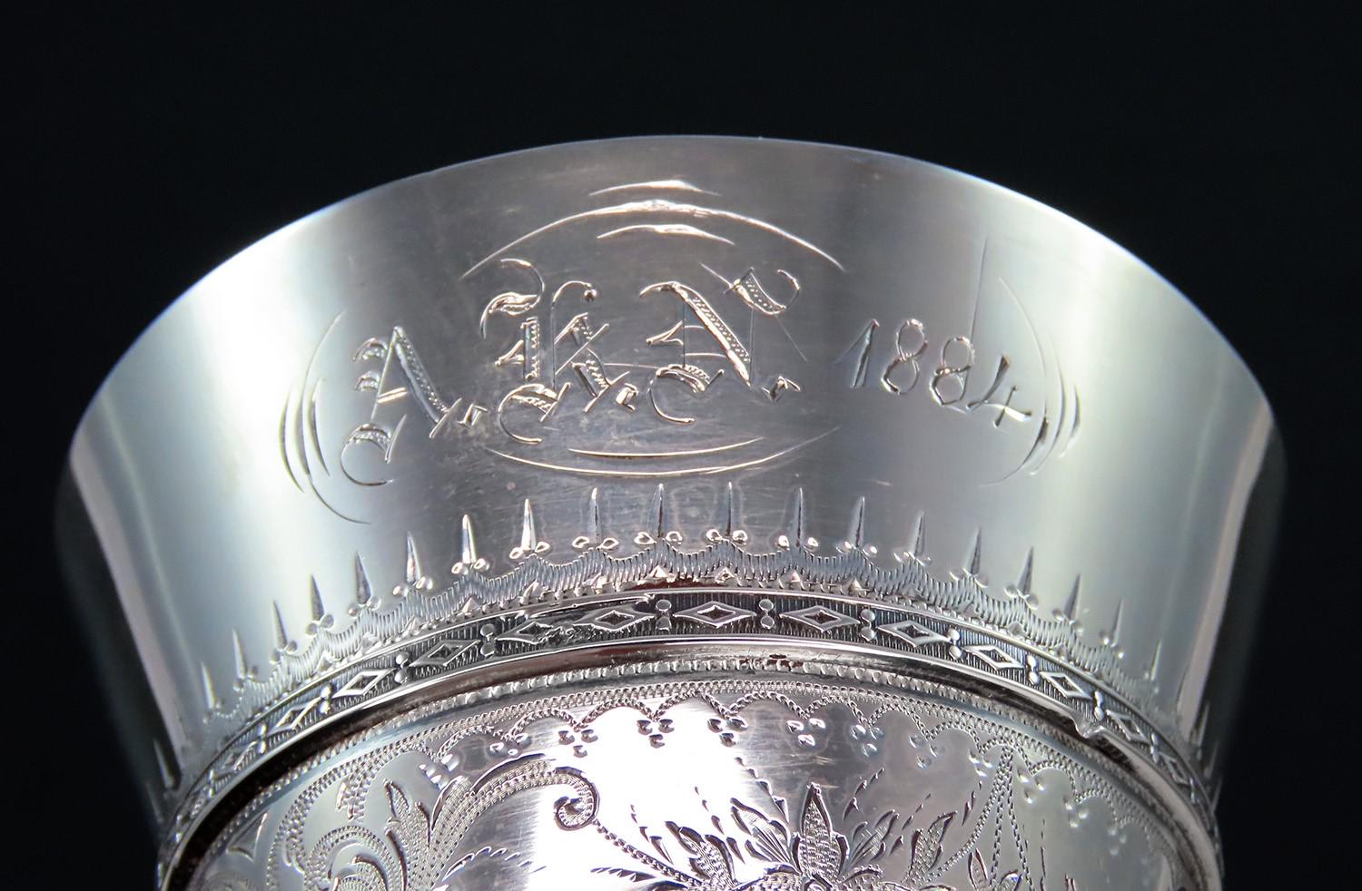 1880年代アンティーク スターリングシルバー ワイングラス 金箔仕上げ