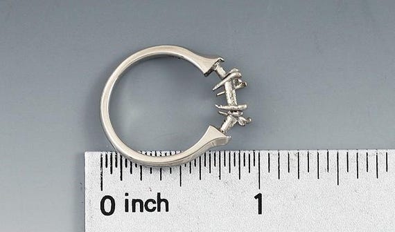 Platinum Ring Setting Fork Rectangular Cut Diamon… - image 5