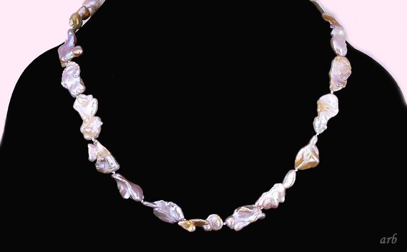 Collier Perles Baroques Naturelles Multicolores - 10x7 Mm, Longueur 44 Cm, Neuf Sans Emballage