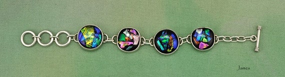 Terrific Sterling Silver Colorful Glass Bubble Toggle Bracelet