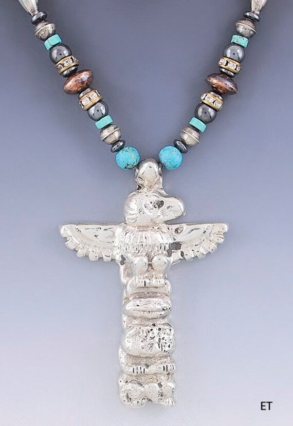 VTG Old Pawn Native American Sterling Silver Turquoise Totem