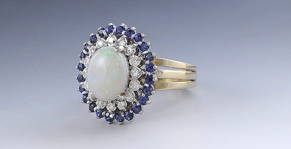 Dazzling 14k Gold Opal Sapphire & Diamond Double … - image 2