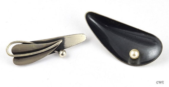 2 Fabulous c. 1950s Oxidized Sterling Silver Pins… - image 1