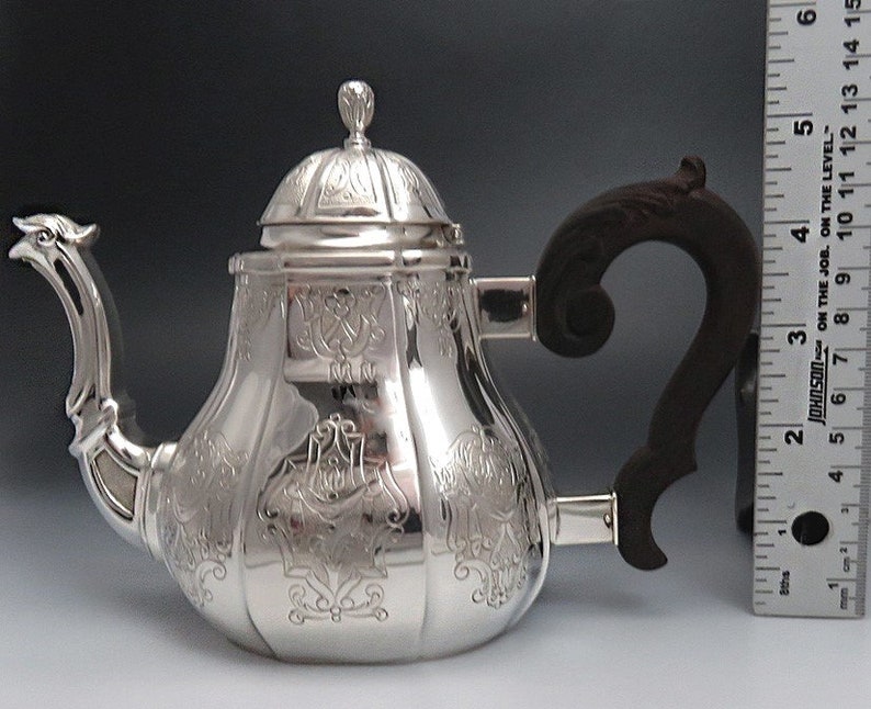c1900 Antique European Sterling Silver Hand Engraved Teapot image 7