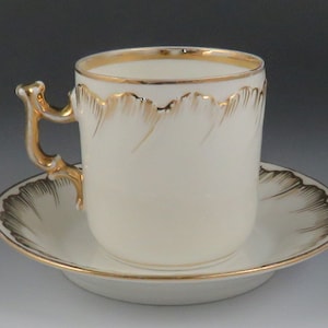 Mooie 10-delige set antiek/vintage verguld porselein 4 demitasse kopjes en 6 schoteltjes