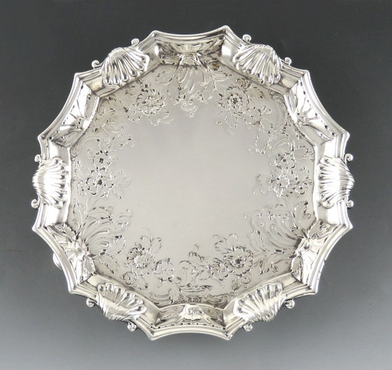 イギリス アンティーク Silver Tray Antique 1740 English Georgian Sterling Silver Card Tray Salver