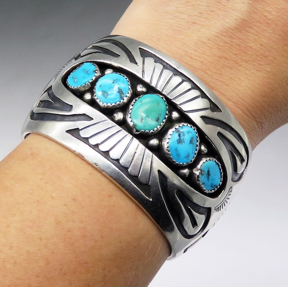 Sold at Auction: American Indian Turquoise Coral Cuff Bracelet LOT