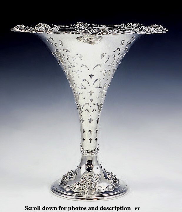 Impressive Tiffany & Co C1905 Sterling Silver Art Nouveau Vase W