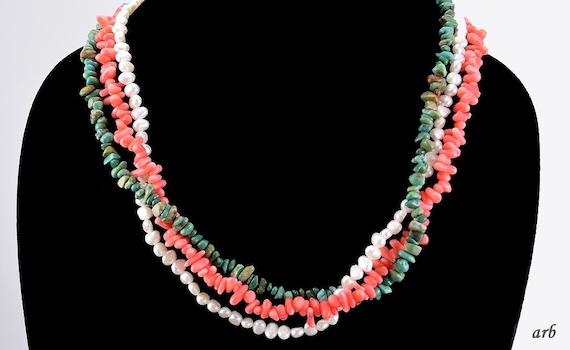 Exquisite Vintage Adjustable Necklace: Pink Coral… - image 1