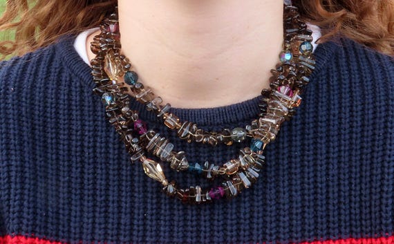 Great 3-Strand Beaded Necklace w/ Sterling Silver… - image 1