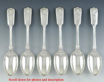 1906年製、英国スターリングシルバー製、フィドルスレッドとシェル模様