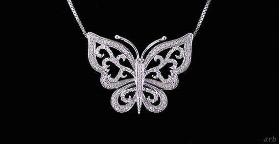 Asian Sterling Silver and Diamond-Studded Butterf… - image 1