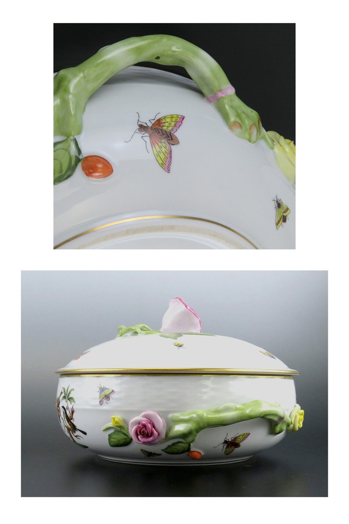 Herend Porcelain Rothschild Bird Hand Painted Covered Serving Etsy