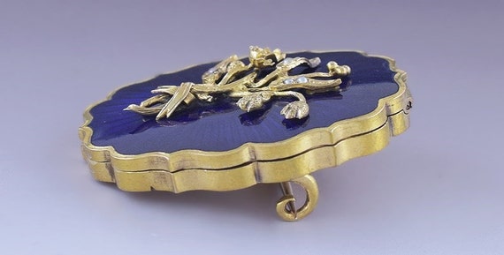 Gorgeous Victorian 14k Gold Cobalt Guilloche Enam… - image 2